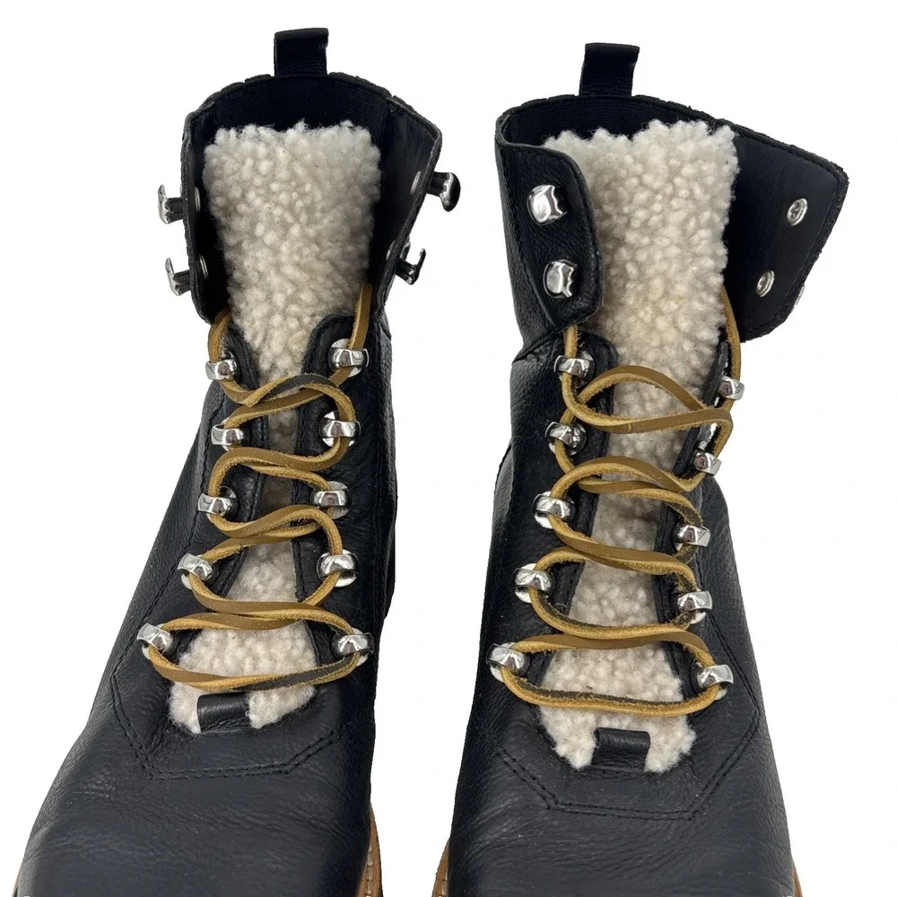Marc Fisher W-8.5M Lizzie Black Leather & Sheepkin Lugsole Ankle‎ Boots